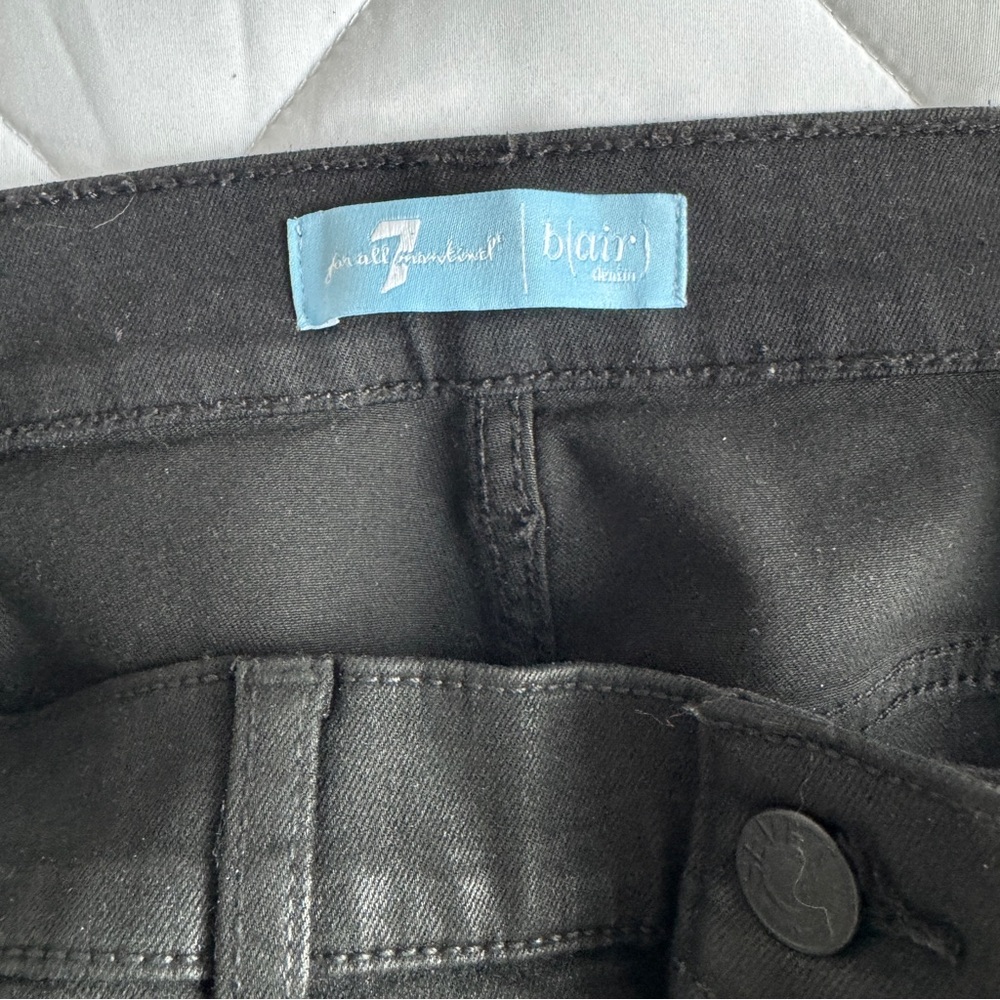 7 For All Mankind Women's Black Coated Skinny Jeans - Picture 7 of 10
